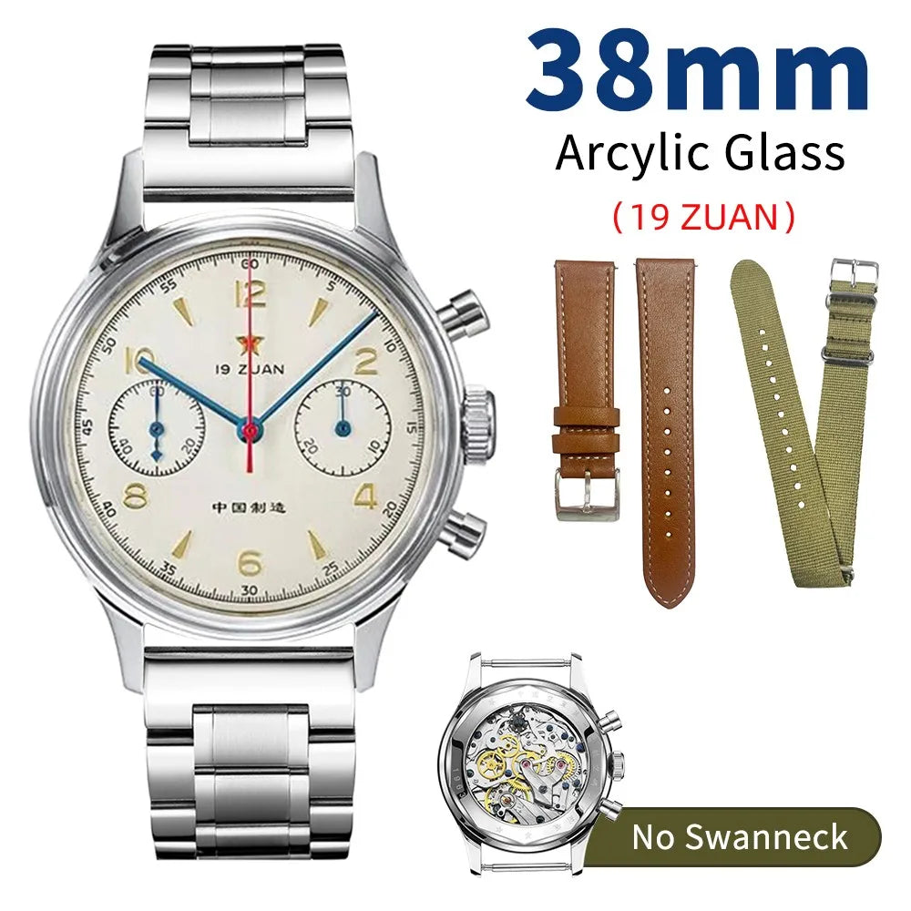 Seakoss Men 1963 Chronograph 38mm 40mm Acrylic Sapphire Glass Luminous Seagull ST1901 Movement Pilot Aviation Mechanical Watches