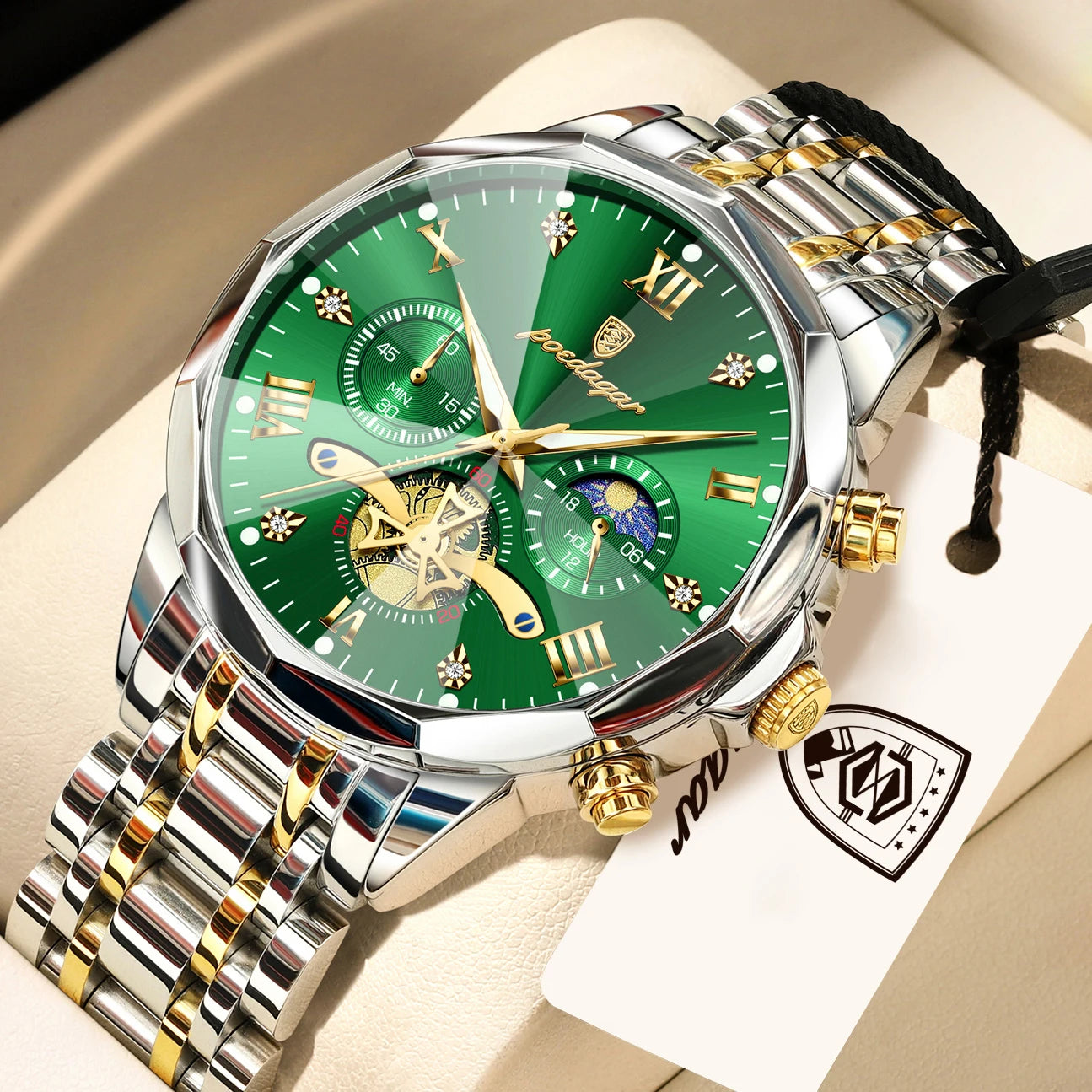 POEDAGAR Top Original Men Clock Waterproof Luminous Chronograph Man Wristwatch Stainless Steel Luxury Quartz Men's Watches Reloj