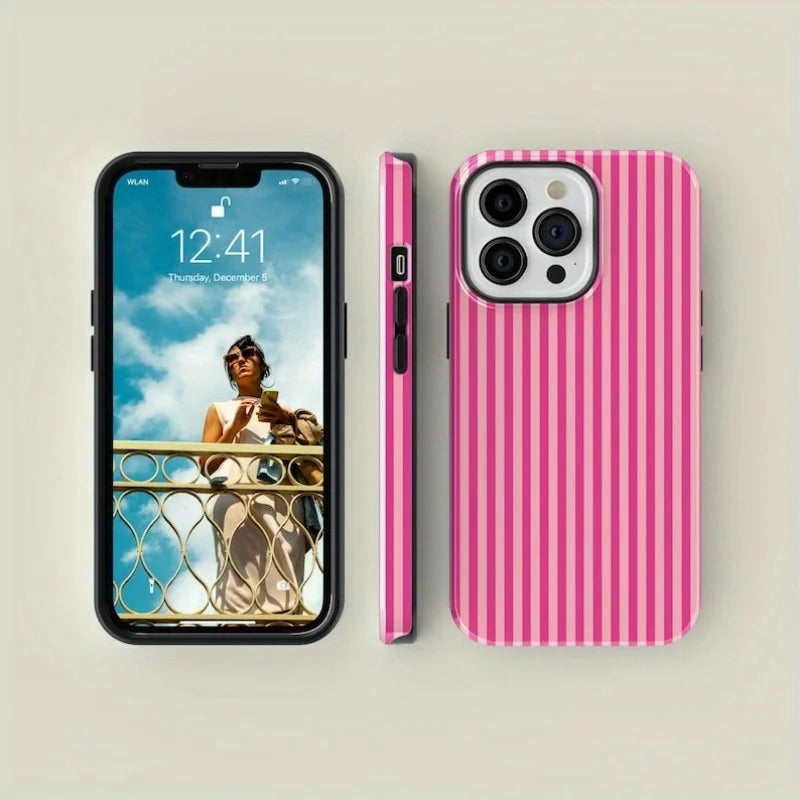 Striped Pink on Pink Tough Phone Case IPhone 16 15 14 13 12 11 Pro Max Casings Cover Cheap Cell Phones Cell Phone Accessories