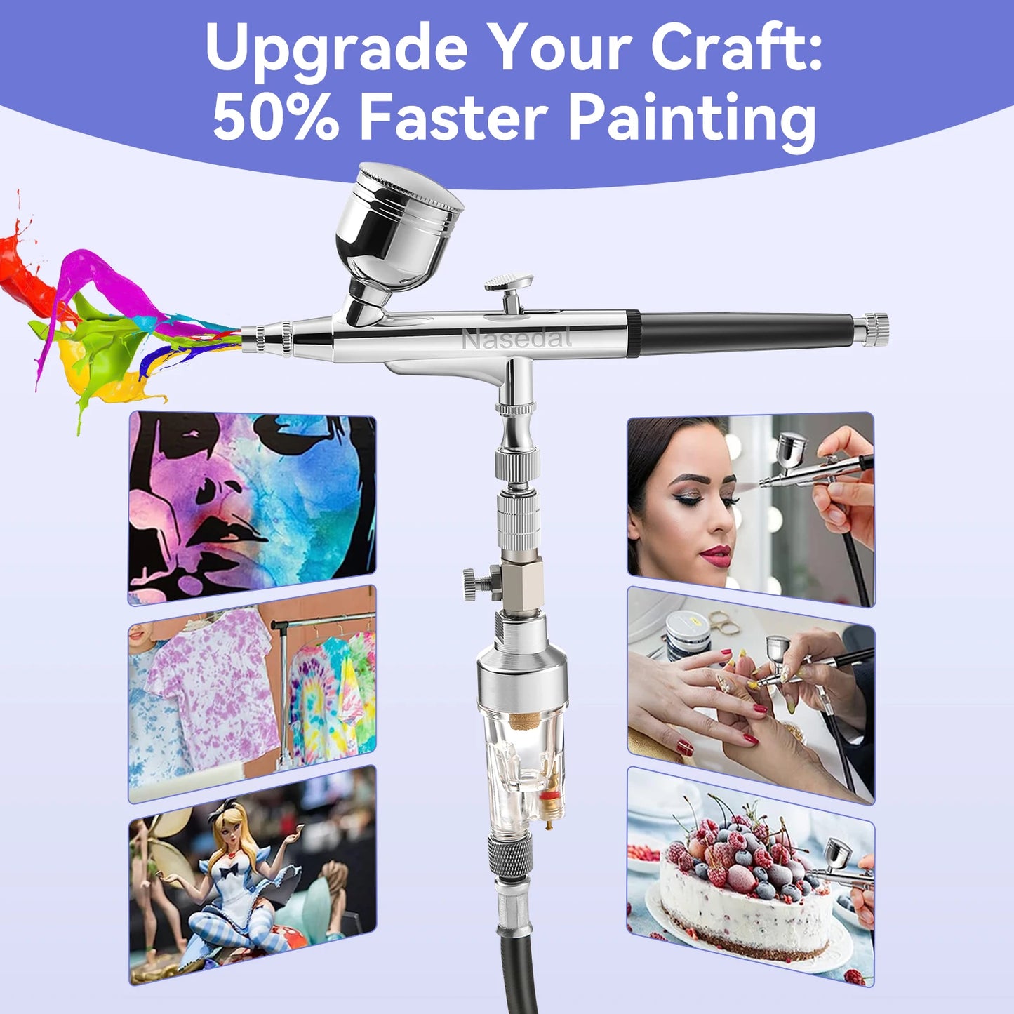 Nasedal Airbrush Compressor Kit New LED 36PSI Air Compressor 0.3mm Air Brush for Model Paint Nail Makeup Cake DIY Spray Tool