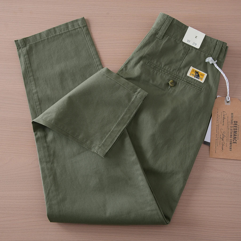 2025 Spring and Summer New Japanese Retro Thin Cargo Pants Men's Simple 100% Cotton Washed Commute Casual Straight Trousers