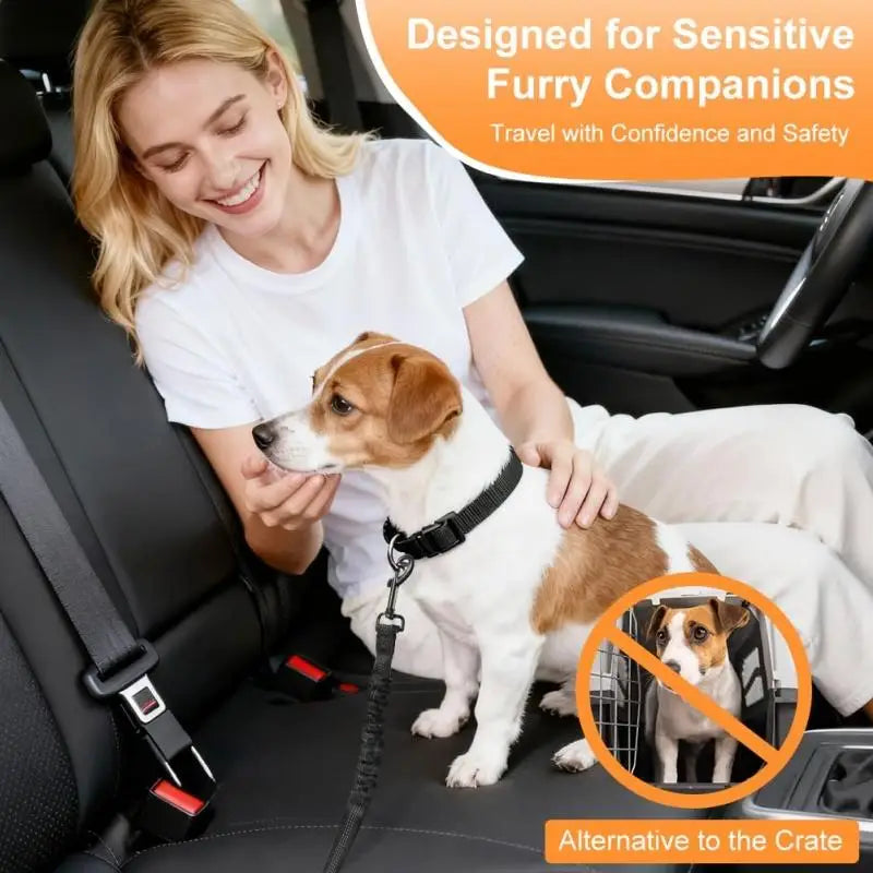 Universal Pet Safety Tether Leash For Car Travel Reflective Elastic 2-in-1 Adjustable Dog Car Seat Belt Harness