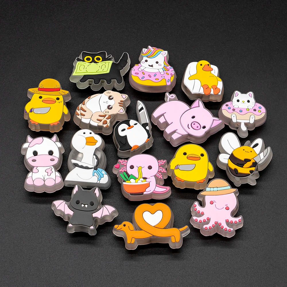 1/16pcs LED Shoe Charms Salamander Unicorn Dogs Lighted Shoe Decorations Yellow Duck LED Pins Accessories for Women Men Kids