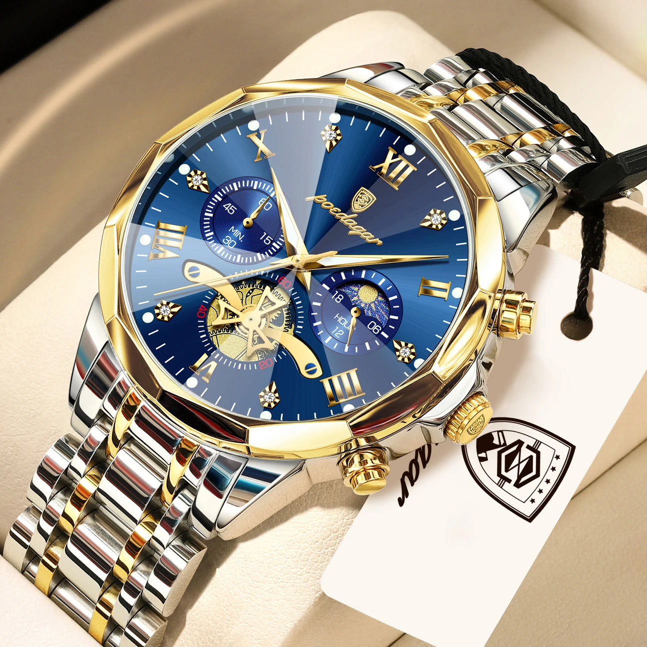 POEDAGAR Top Original Men Clock Waterproof Luminous Chronograph Man Wristwatch Stainless Steel Luxury Quartz Men's Watches Reloj