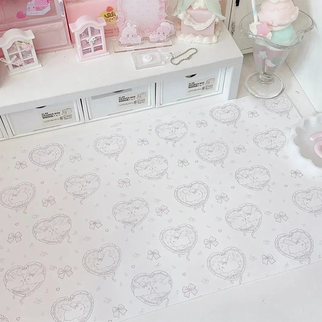 Kawaii Pink Rabbit Leather Desk Pad Mouse Protector Non-Slip Large Mouse Pad Home &Office Desk Mat PU Leather Laptop Mouse Pad