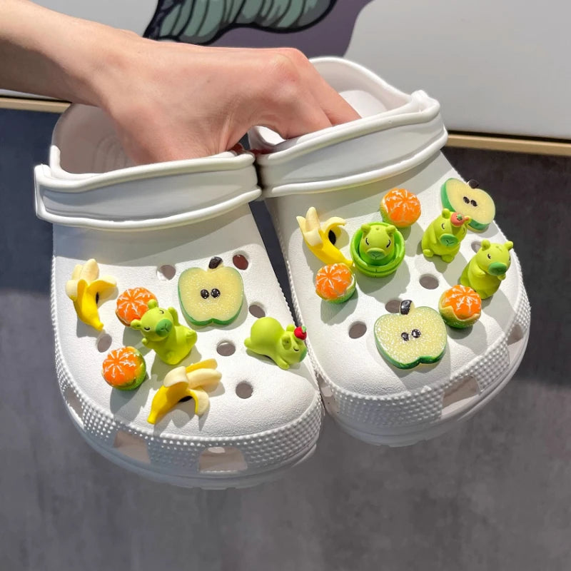 Yummy Food Theme Capybara Shoes Charms Set For Accessories Plastics Decorations Summer Sandals Detachable For Party Gifts