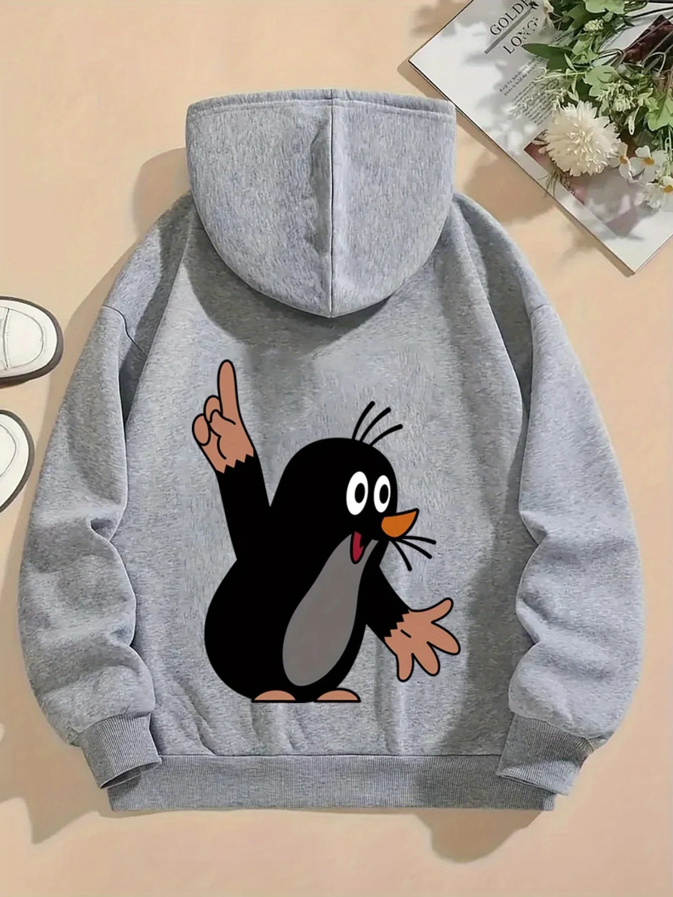 Women's autumn and winter warm and loose casual NOPE not today printed suede long sleeved hooded sweatshirt