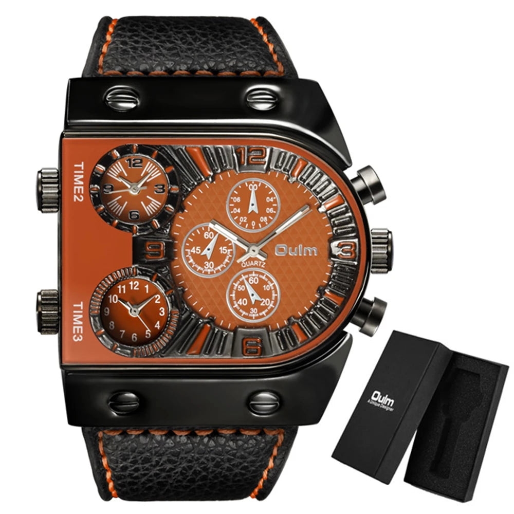 Men's Watches Mens Quartz Casual Leather Strap Wristwatch Sports Man Multi-Time Zone Military Male Watch Clock Relogios