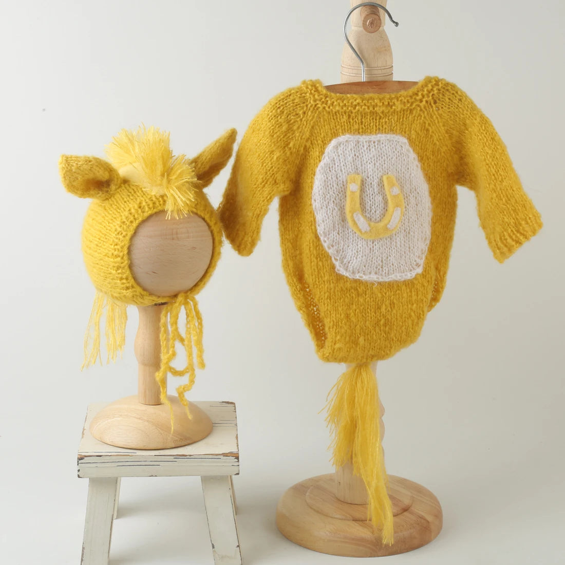 Newborn knitted Horse Jumpsuits Outfit Newborn Photography Props Crochet Baby Horse Romper And Toy Set