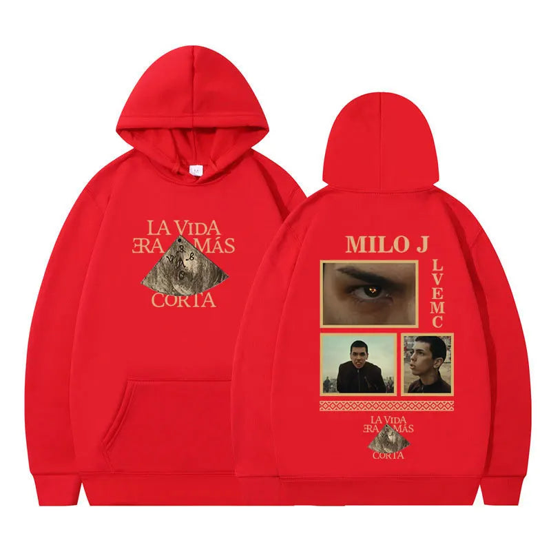 Rapper Milo J La Vida Era Mas Corta Album Graphic Hoodie Men Women Harajuku Pullover Long Sleeves Thick Hip-hop Loose Sweatshirt