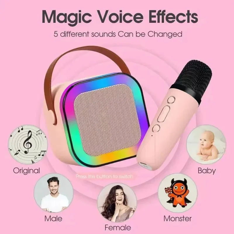 Portable Bluetooth K12 Machine Speaker With 1-2 Wireless Microphones HiFi Singing Family Loudspeaker Children's Gift