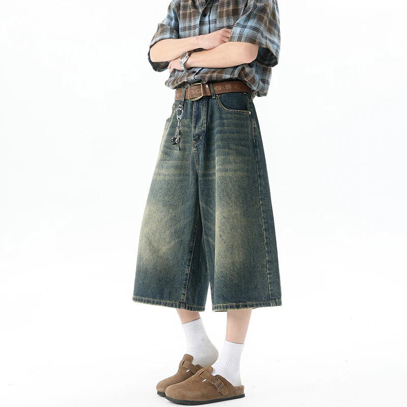 Multi-pockets Cargo Pants Summer Short Jeans Breeches Hip Hop Streetwear Baggy Denim Shorts Casual Wide-leg Capris Pants 5XL-M