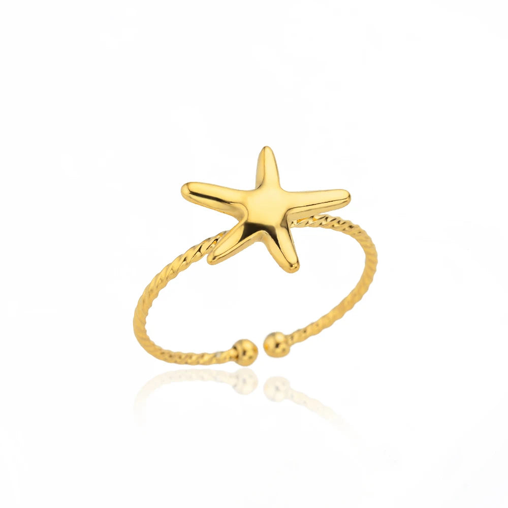 Zircon Double Star Rings For Women Gold Color Stainless Steel Opening Stars Finger Ring Wedding Party Aesthetic Jewelry Gift