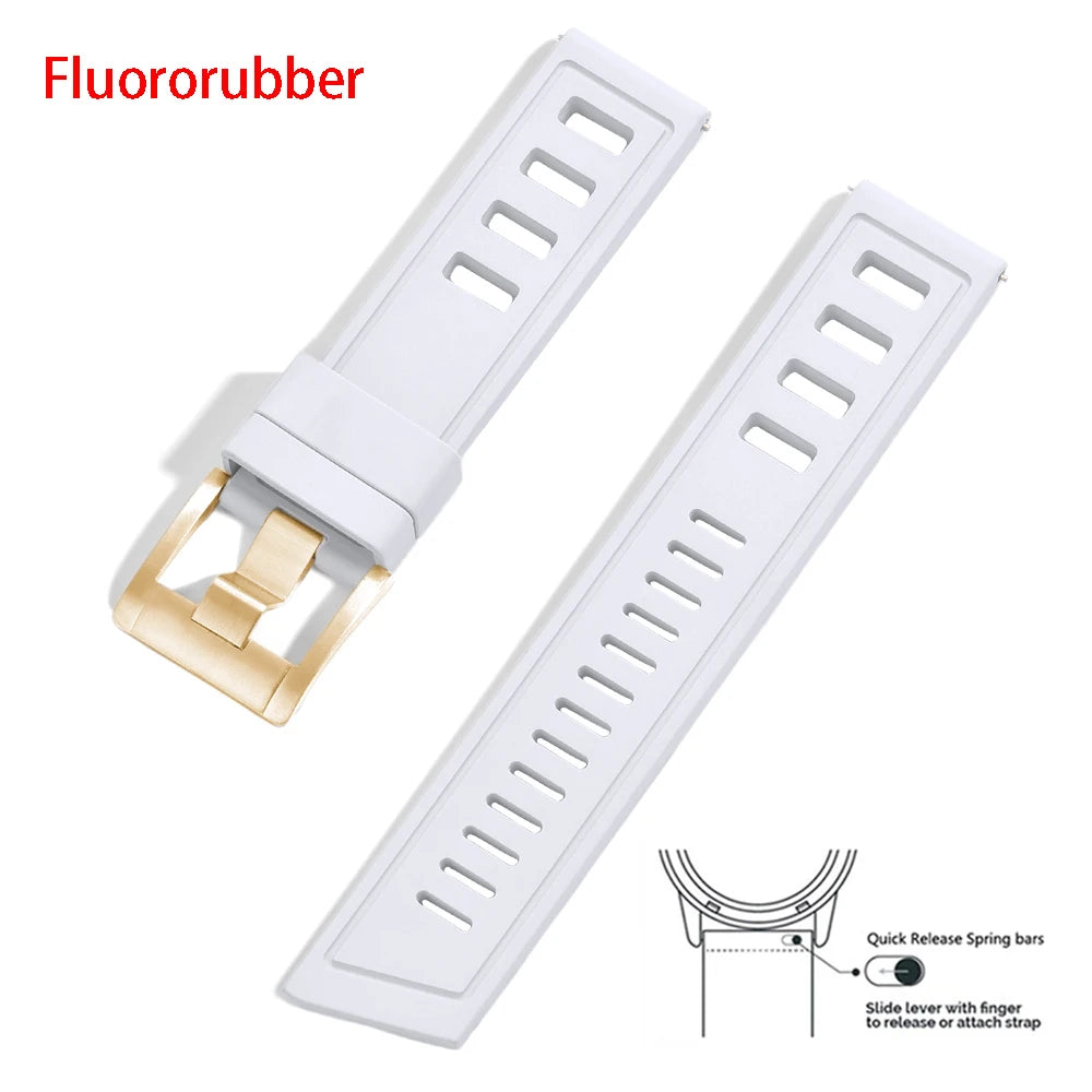 New Design Heavy Duty FKM 20mm 22mm Watch Strap Waterproof Fluororubber Band Quick Release Universal Fit For Diving/Sports Watch