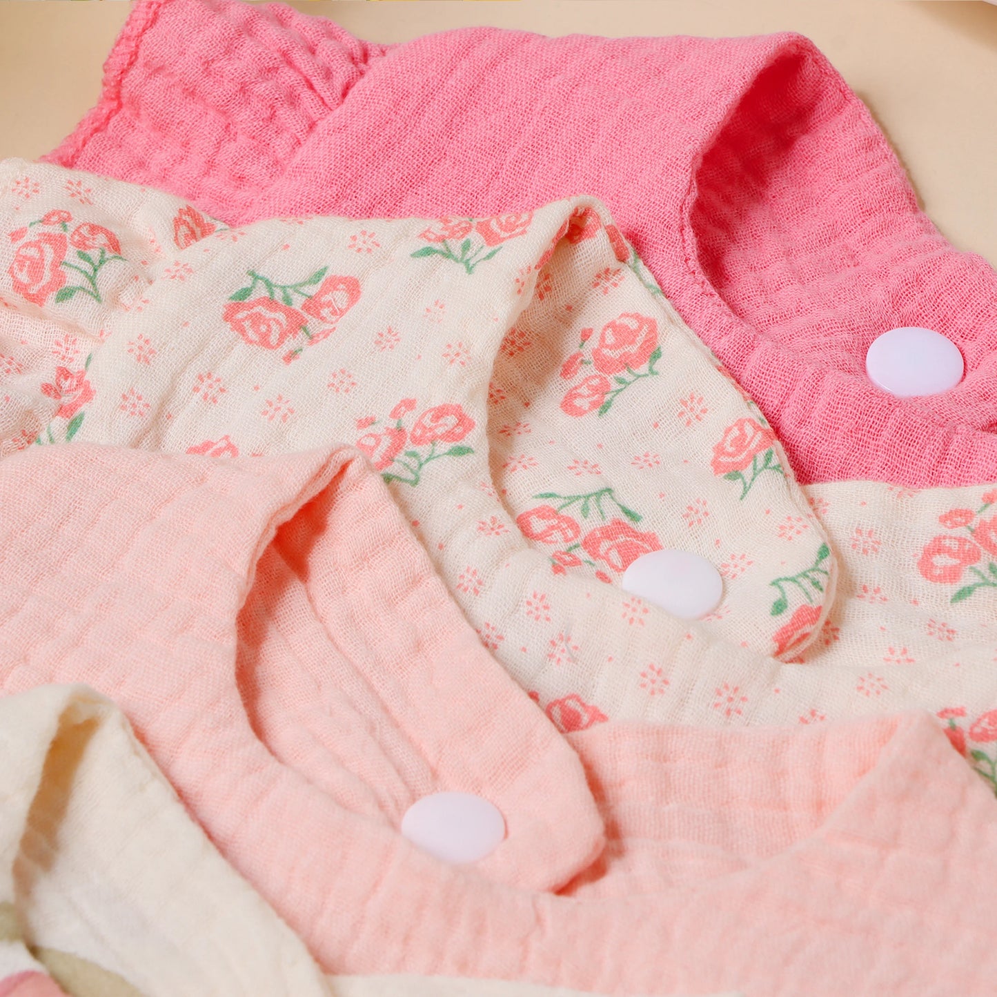 4pcs/set Children Bib Set Cotton Muslin Toddler Baby Comfort Saliva Color Dorp Shape Towel Solid With Button Kid Bibs