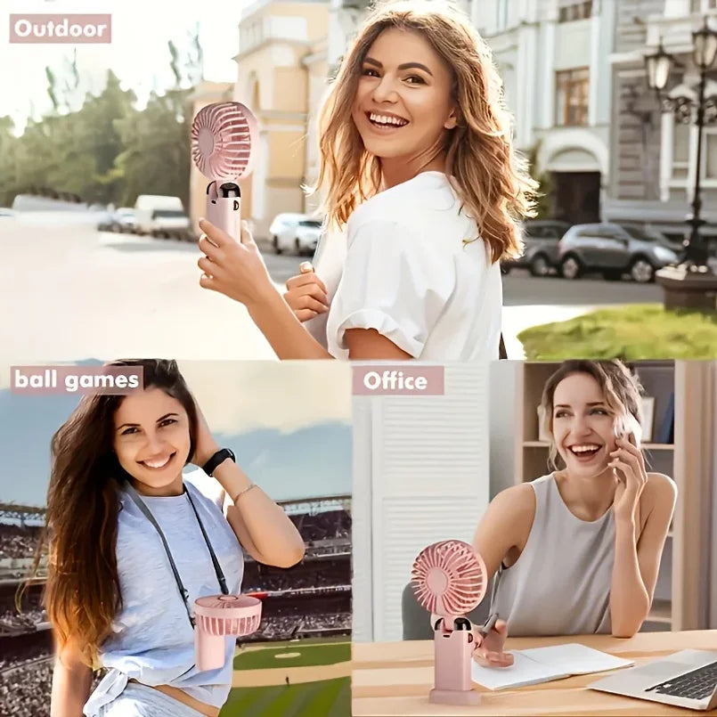 Portable Mini Fan With 6 Speeds LED USB Rechargeable Charging Small Foldable Battery Fans Handheld Desk Bedroom Indoor Outdoor