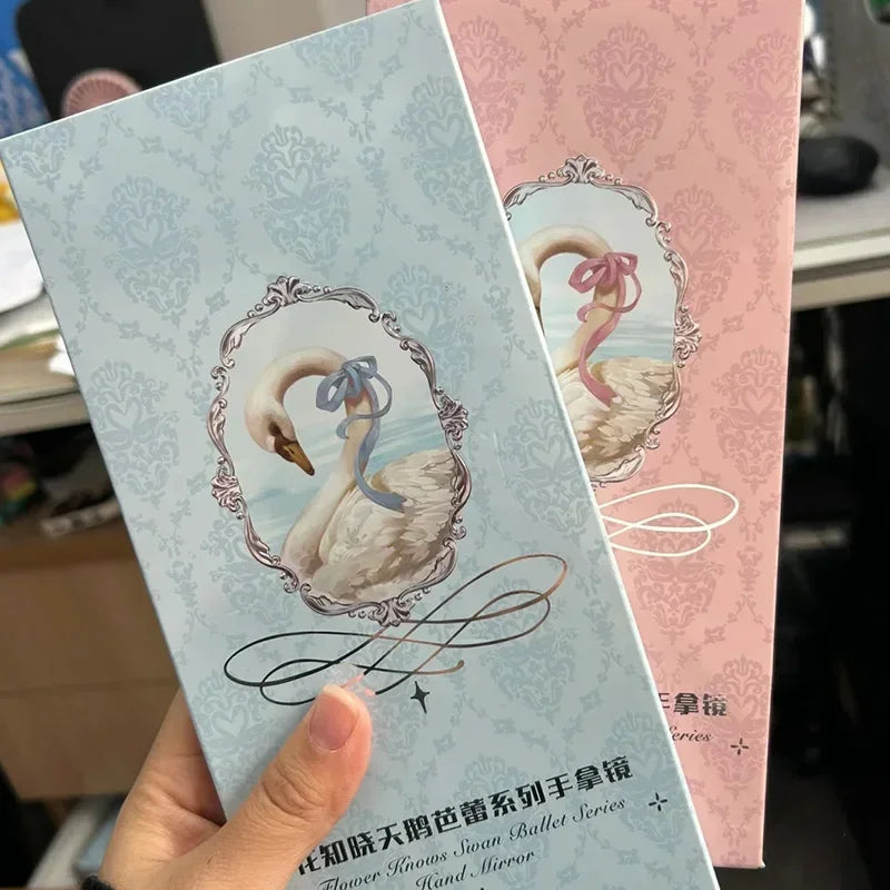 FLOWER KNOWS Swan Ballet Series Crystal Mirror Exquisite Textured Hand Mirror Blue Pink Ladies Makeup Tools