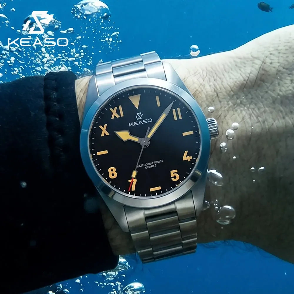 KEASO Top Men's Dive Watches MIYOTA 2035 Quartz Movement Sapphire C3 Luminous 200M Waterproof Sports 316L Solid Steel Watch