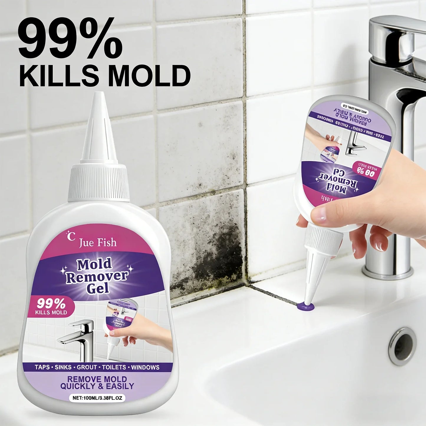 Mold Remover Gel Active Mildew Cleaner Wall Tile Grout Stain Removal Multipurpose Household Bathroom Kitchen Deep Cleaning Gel