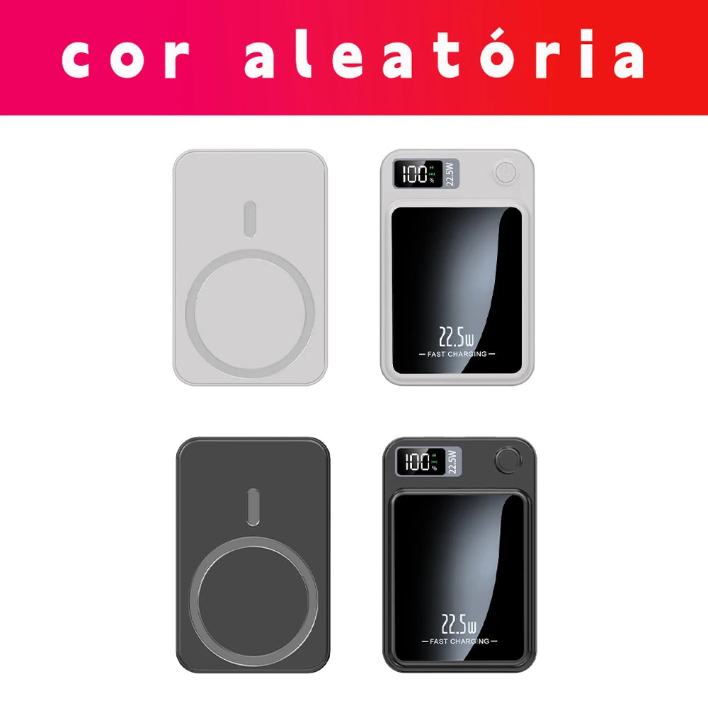 Power Bank 10000mAh Com Base Magnética E Display Digital Carregamento Sem Fio Para Celular Viagem