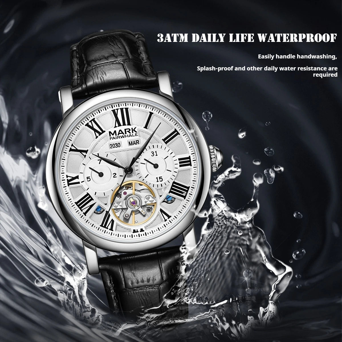 MARK FAIRWHALE Automatic Watches 6017 Trend Tourbillon Week Display Date Multi Functional Waterproof Mechanical Watches for Man