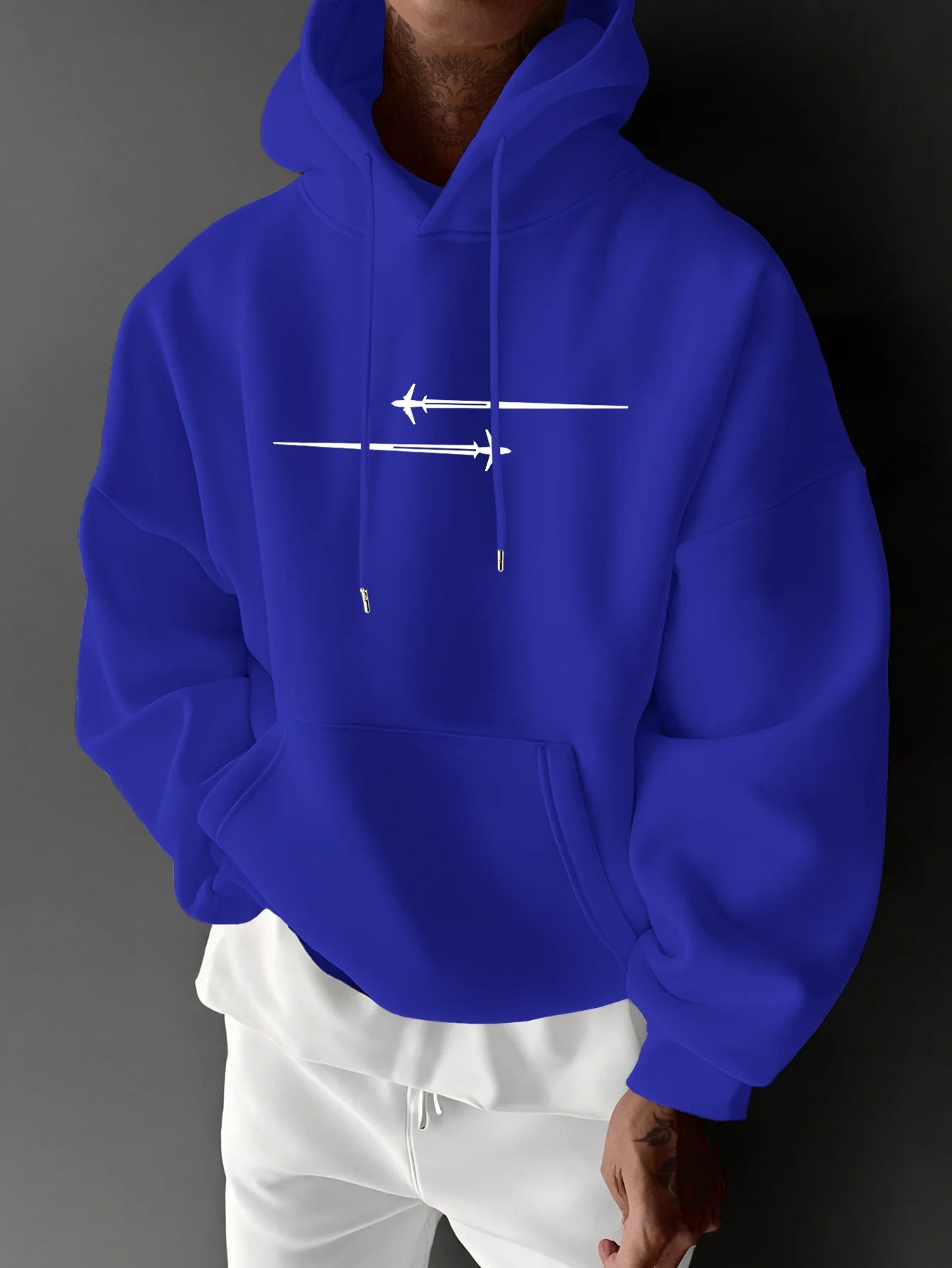 Men's top men's long sleeved round neck loose plus size autumn and winter hooded sweatshirt T-shirt top