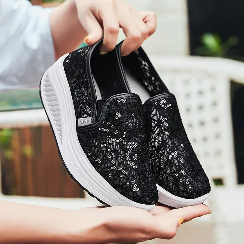 Lace Flats Platform Women Sport Shoes Mesh Breathable Sneakers Summer New Casual Sandals Running Beach Rocking Dance Shoes