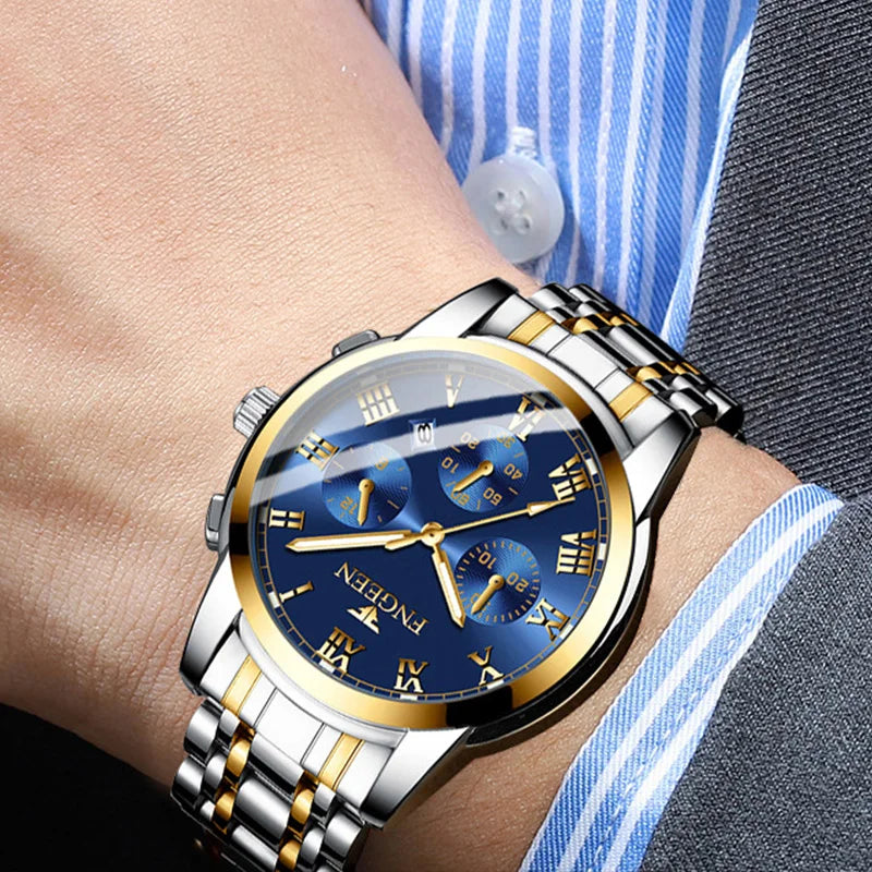 FNGEEN Hot Men Watches Top Brand Luxury Waterproof Date Clock Male Steel Strap Fashion Quartz Watch Sports Wrist Watch Men 4006