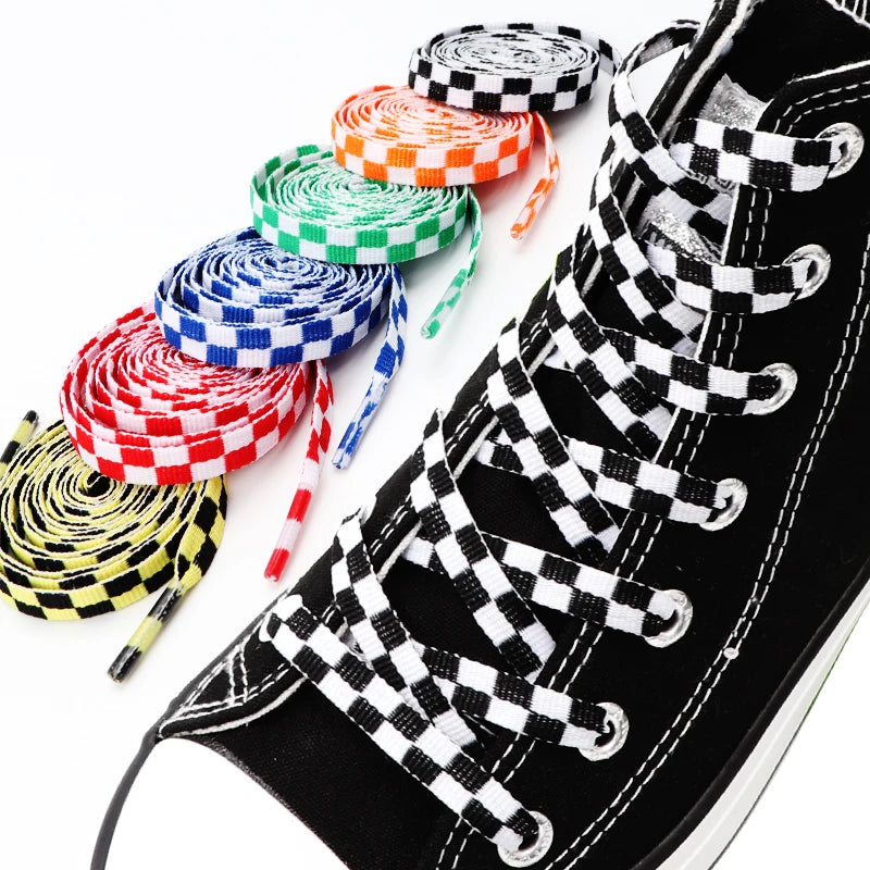 1 Pair Checkered Grid Shoelaces for Shoes Flat Black and White Plaid Shoelace Sneakers Shoe Laces Women Man Shoe Lace Shoestring