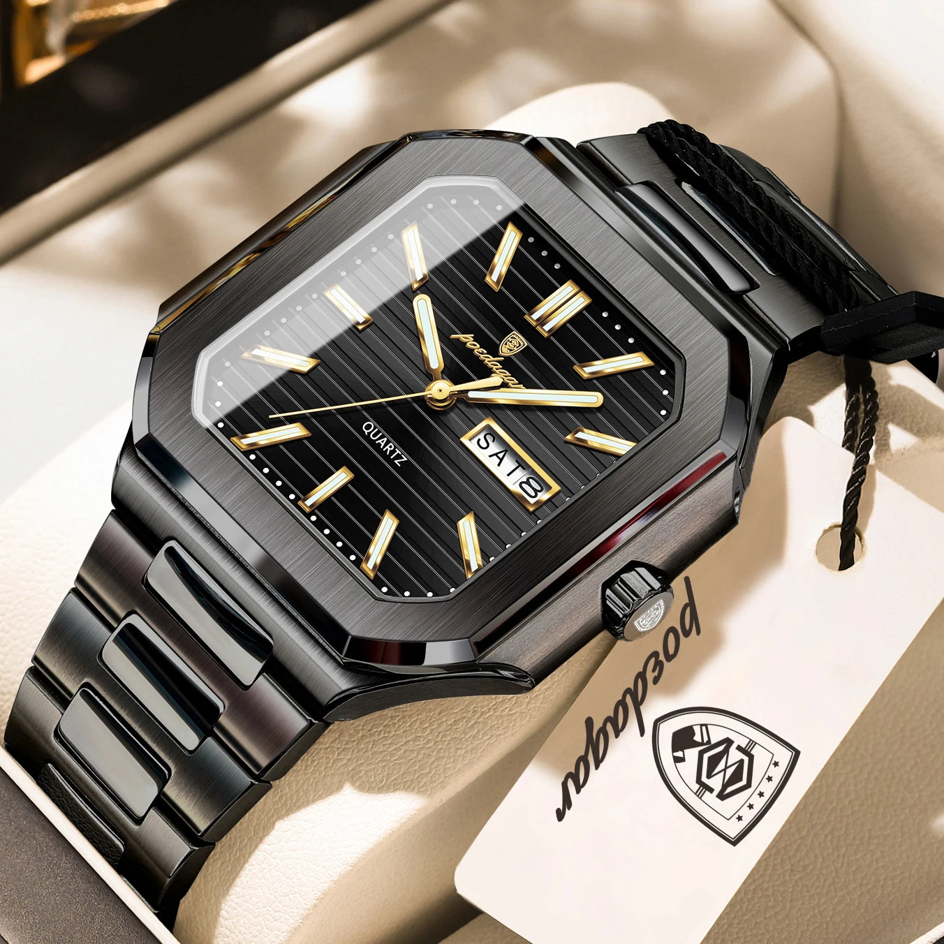 POEDAGAR Business Male Watch Waterproof Luminous Date Week Classic Watches For Men Stainless Steel Men's Quartz Wristwatch Reloj