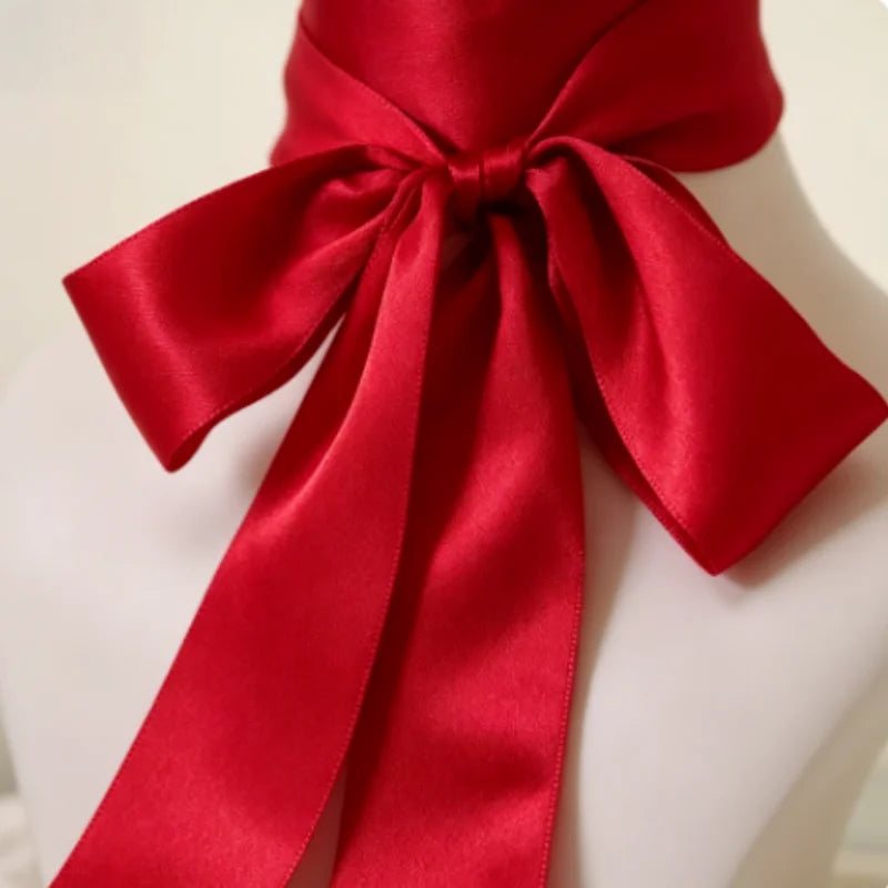 Bright Red Slim Ladies Chiffon Silk Scarf, multi-use for bag ribbons, headbands, chokers and hair ties