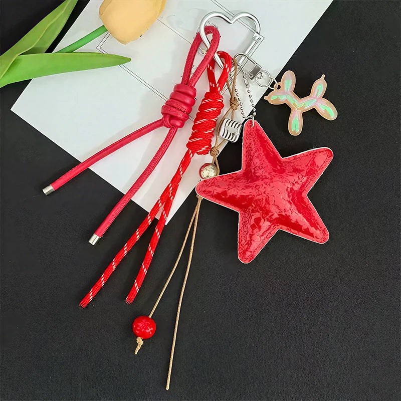 Multicolor Luxury Flat Keychain Bag pu Leather Five-Pointed Star Keychain Mother's Day Valentine's Day High-End Gift