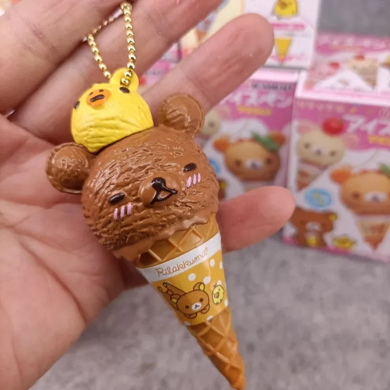 Anime Fiugre Rilakkuma Ice Cream Bear Bead Cute Kawaii Toy Chain Hanging Bag Blind Box Toy Model Decoratoion Pendant Kids Gifts