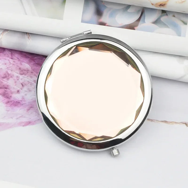 1Pc Folded Compact Mirrors Gold Silver Pocket Mirror Making Up for Personalized Gift Luxury Crystal Makeup Mirror Portable Round