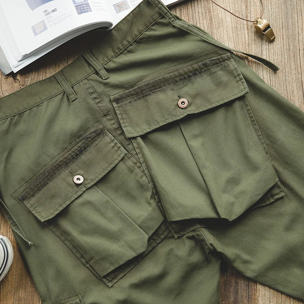 Maden 2023 Autumn Rhombus Cargo Pants Men's  Green Patch Pocket Trousers Uncle Fu 100% Cotton Casual Tactical Pants