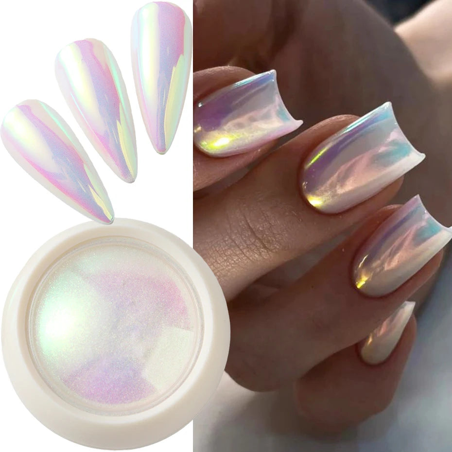 Unicorn Chrome Nail Powder Aurora Mirror Pink Iridescence Nail Art Powder Pigment Neon Mermaid Pearl Glitter Makeup Decorations