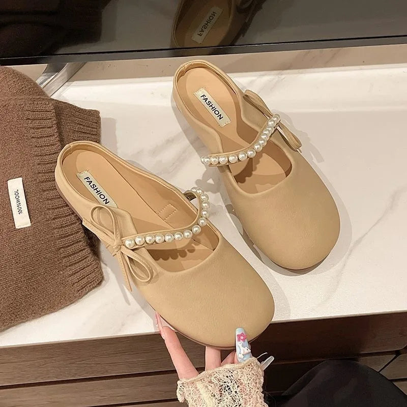 Gentle flat-soled soft-bottomed closed-toe half-slipper women's outer wear new style spring and summer sandals Mary Jane