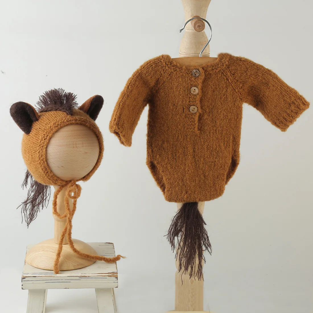 Newborn knitted Horse Jumpsuits Outfit Newborn Photography Props Crochet Baby Horse Romper And Toy Set