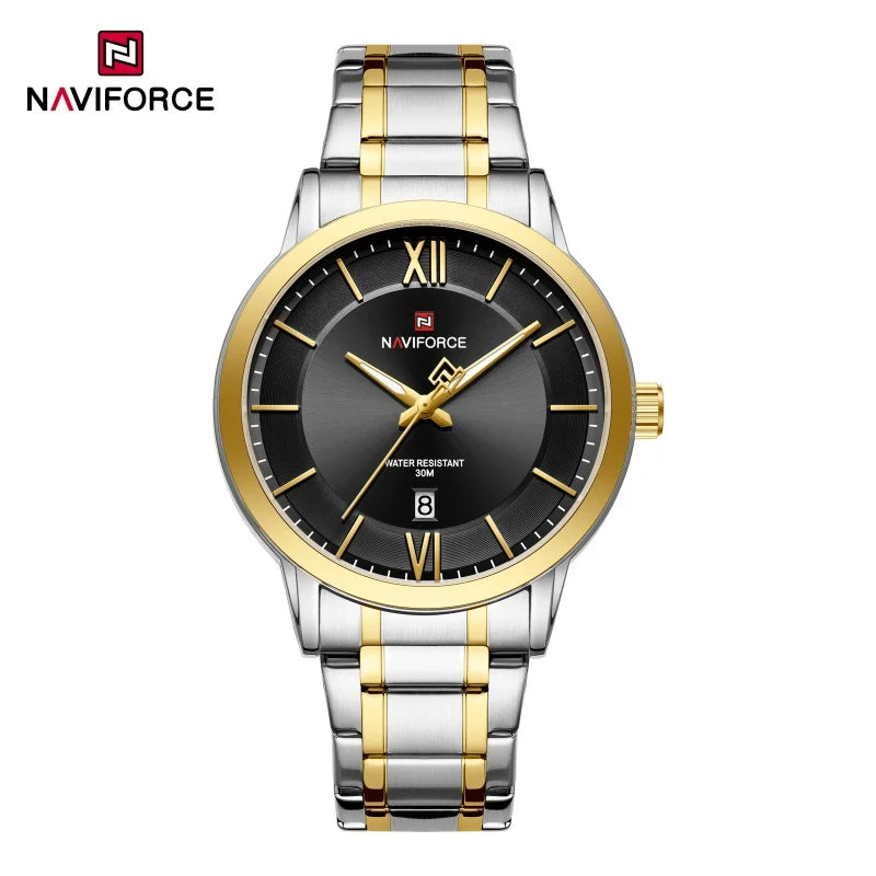 NAVIFORCE Simple Fashion Business Men's Watches Watch Stainless Steel Strap Calendar Display 3ATM Waterproof Men's Quartz Watch