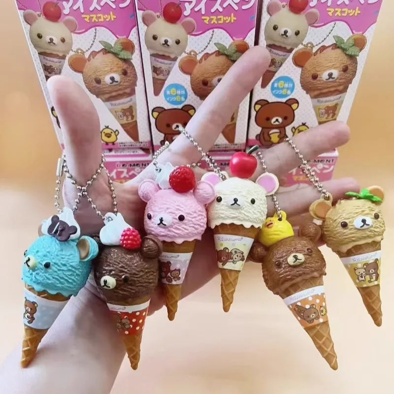 Anime Fiugre Rilakkuma Ice Cream Bear Bead Cute Kawaii Toy Chain Hanging Bag Blind Box Toy Model Decoratoion Pendant Kids Gifts