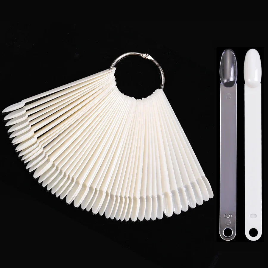 50Pcs Oval Fan-Shaped Swatch Sticks with round Tips for Nail Art Gel Polish Display And Organization
