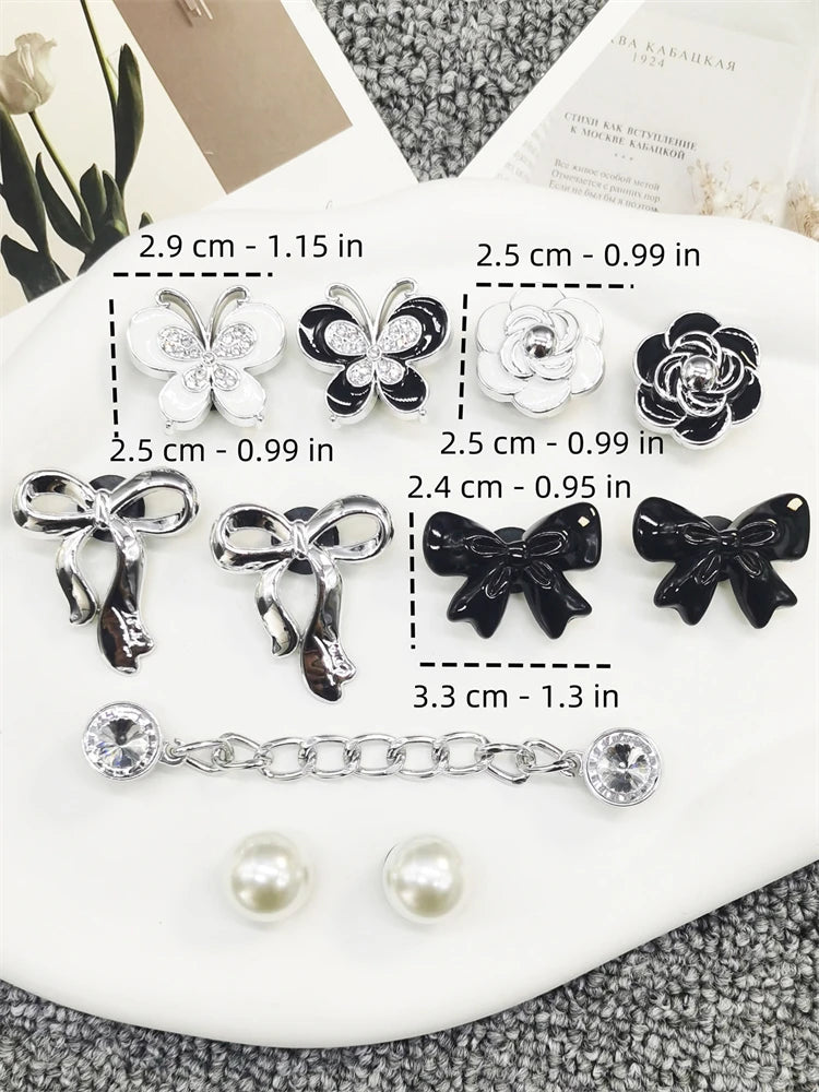 11PCS ABS Shoe Charm Buckles DIY Fancy Clogs Parts Accessories Bow Decorations Fit Women Beach Bag Sandals Halloween Party Gifts