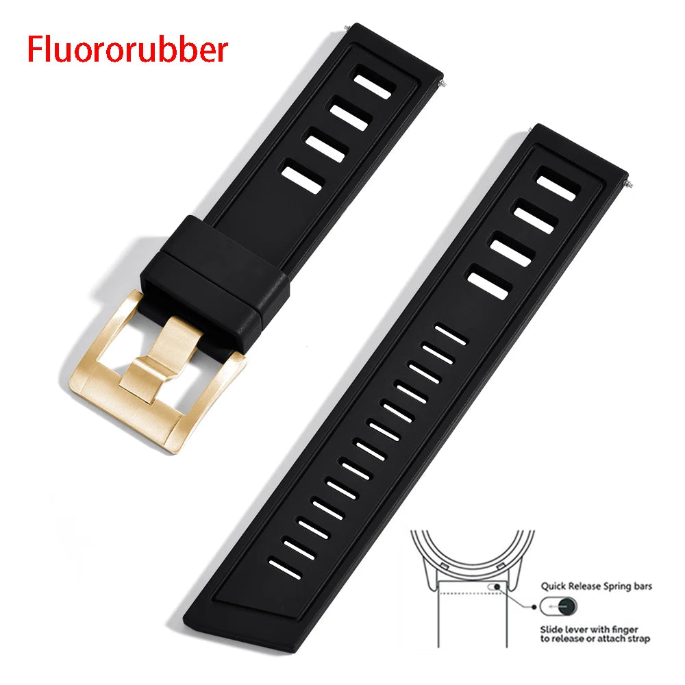 New Design Heavy Duty FKM 20mm 22mm Watch Strap Waterproof Fluororubber Band Quick Release Universal Fit For Diving/Sports Watch