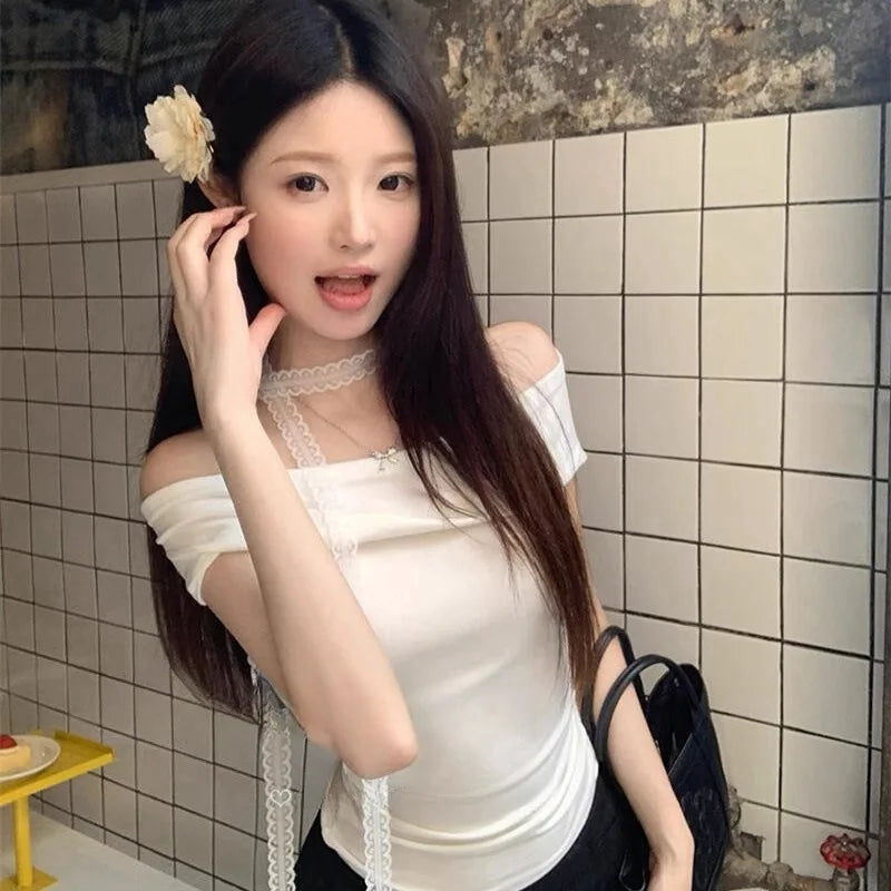 Y2k Bowknot Choker Necklaces for Women Sexy Black White Lace Short Clavicle Chain Gothic Aesthetic Jewelry Fashion Jewelry Gifts