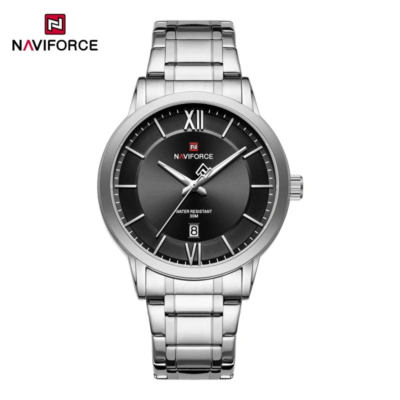 NAVIFORCE Simple Fashion Business Men's Watches Watch Stainless Steel Strap Calendar Display 3ATM Waterproof Men's Quartz Watch