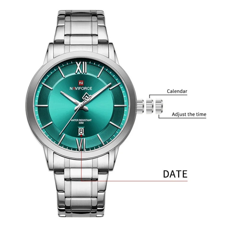NAVIFORCE Simple Fashion Business Men's Watches Watch Stainless Steel Strap Calendar Display 3ATM Waterproof Men's Quartz Watch