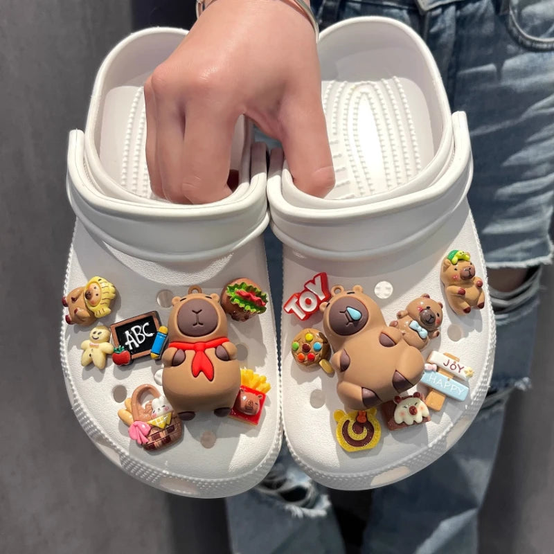 Yummy Food Theme Capybara Shoes Charms Set For Accessories Plastics Decorations Summer Sandals Detachable For Party Gifts