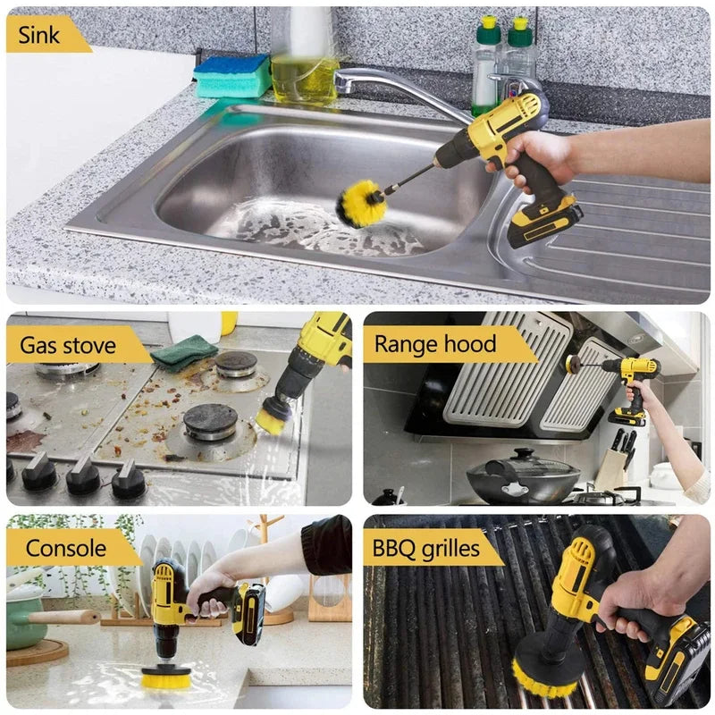 3Pcs Set Electric Scrubber Brush Drill Brush Kit Plastic Round Cleaning Brush For Carpet Glass Car Tires Nylon Brushes 2/3.5/4''