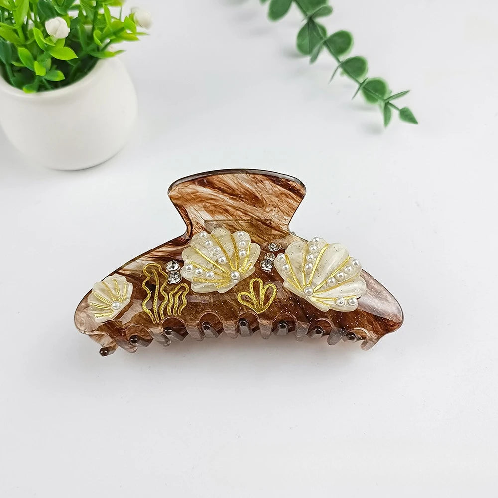 NEW 10.5CM Large Pearl Shell Hair Claw Ocean Series Acrylic Claw Clips Summer Trendy Hair Clips for Women Girls Hair Accessories