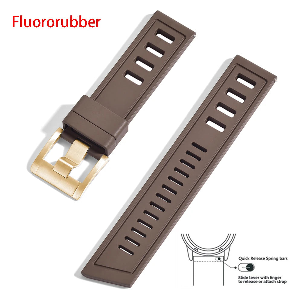 New Design Heavy Duty FKM 20mm 22mm Watch Strap Waterproof Fluororubber Band Quick Release Universal Fit For Diving/Sports Watch